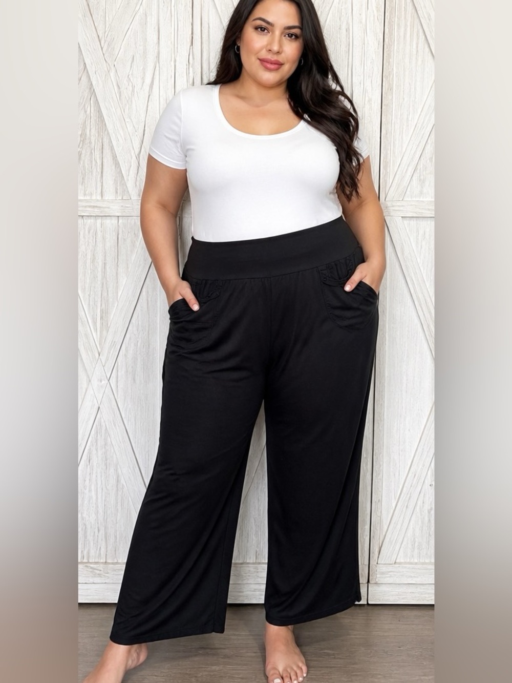 Soft Surroundings Black Soft Wide Leg Pants‎ High Waist Size Petite XL comfort
